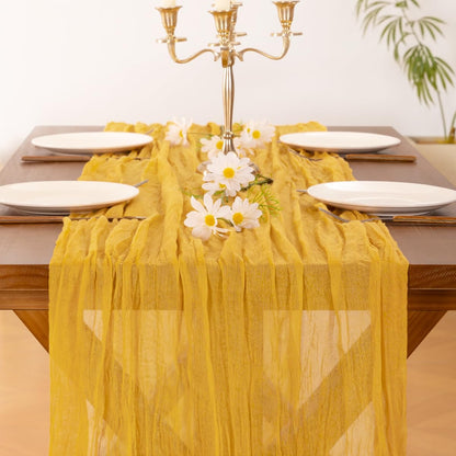 Socomi Gold Yellow Cheesecloth Table Runner - 120 Inch Boho Rustic Decor for Weddings & Events