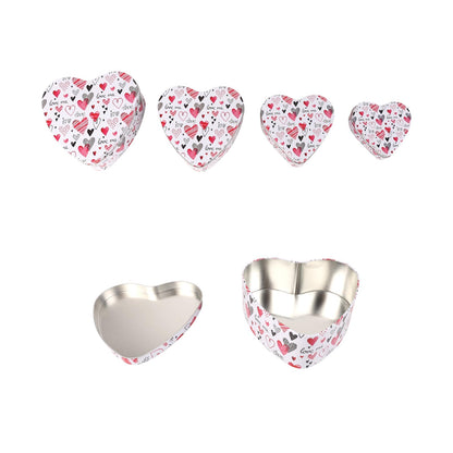 PHILPETY Decorative Heart Storage Box Rural Tin Gift Box Tinplate Candy Cookie Jars Square Storage Containers with Lids for Chocolate Candy Tea Coffee Cosmetics Jewelry Photos Gift Case 4Pcs
