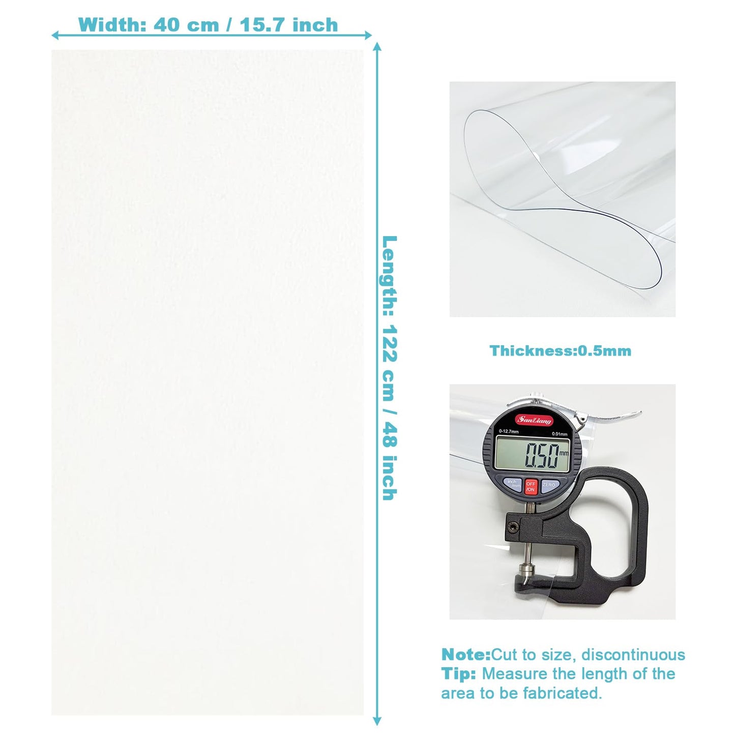 Clear Vinyl Sewing, Transparent PVC Vinyl Roll 15.7" x 48"(40cmx122cm) Super Clear Vinyl Sheets, 0.5 mm Waterproof Vinyl Fabric for Making Handags Bows, Bags and DIY Crafts