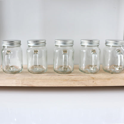 Homelike Style 4 oz Mini Mason Jar Mugs with Handle, Small Glass Jars with Airtight Metal Lids, 12 Pack Empty Glass Mugs for Gift Party Wedding Candle and Favor