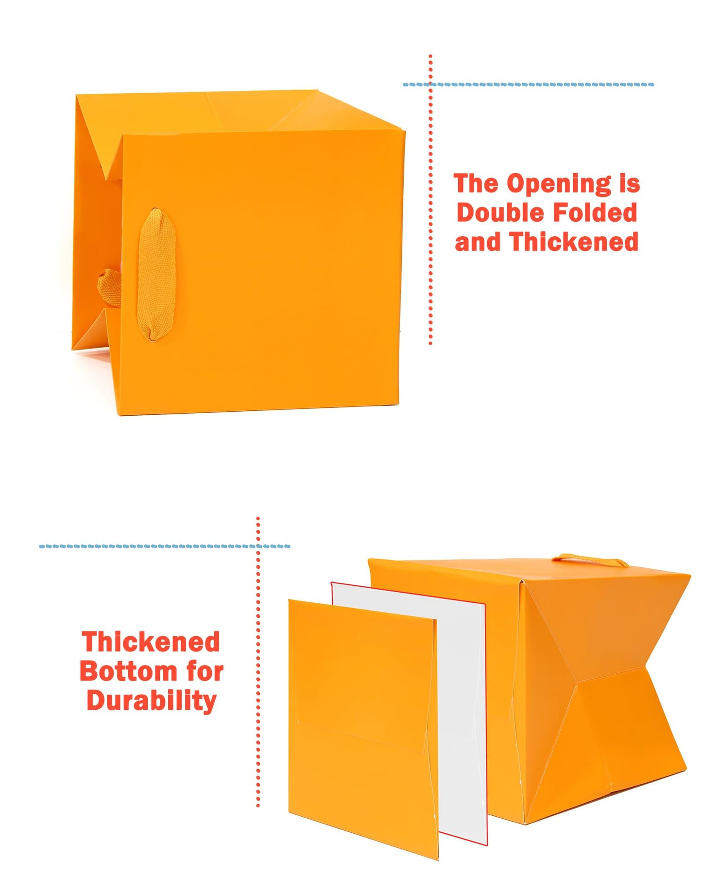 LFCXHTY 10 Pack Square Gift Bags with Tissue Paper Solid Small Orange Gift Bags with Handles for Party Favor Bag (6x6x6 In, Orange)