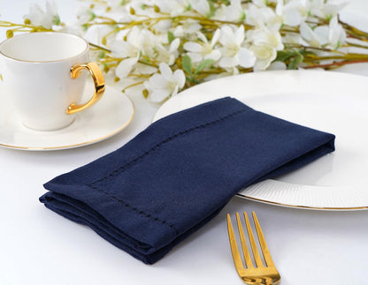 Blue Needles Navy Blue Hemstitch Linen Napkins Set of 12-100% Cotton Cloth Dinner Napkins 18x18 inches, Soft, Reusable, Absorbent, Washable Ideal for Spring Summer Easter Parties & Everyday Use
