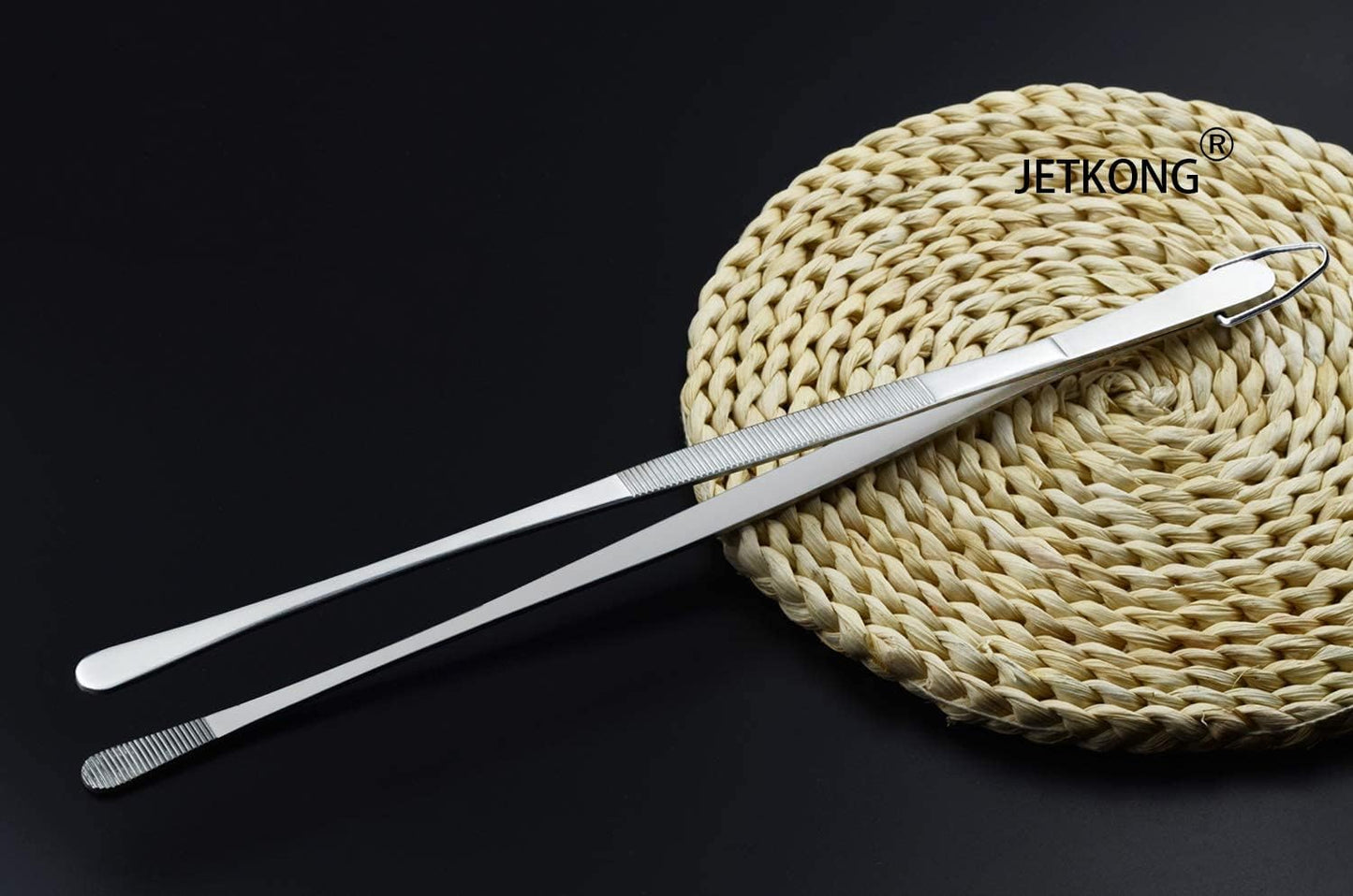 JETKONG 12-Inch Fine Tweezer Tongs, Long Cooking Tweezers in Stainless Steel for Kitchen Use