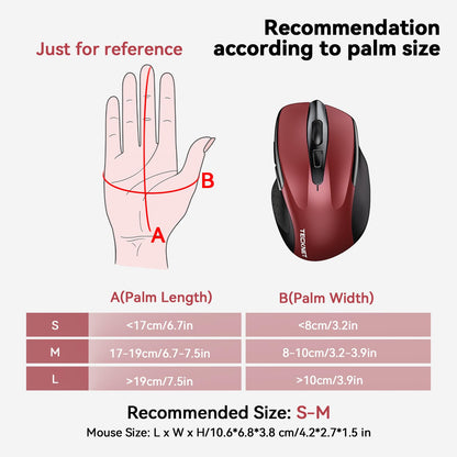 TECKNET Wireless Mouse (BT5.0/3.0 & 2.4G) Rechargeable 4800 DPI Silent USB A & Bluetooth Mouse 6 Buttons, Wide Compatibility - Grey