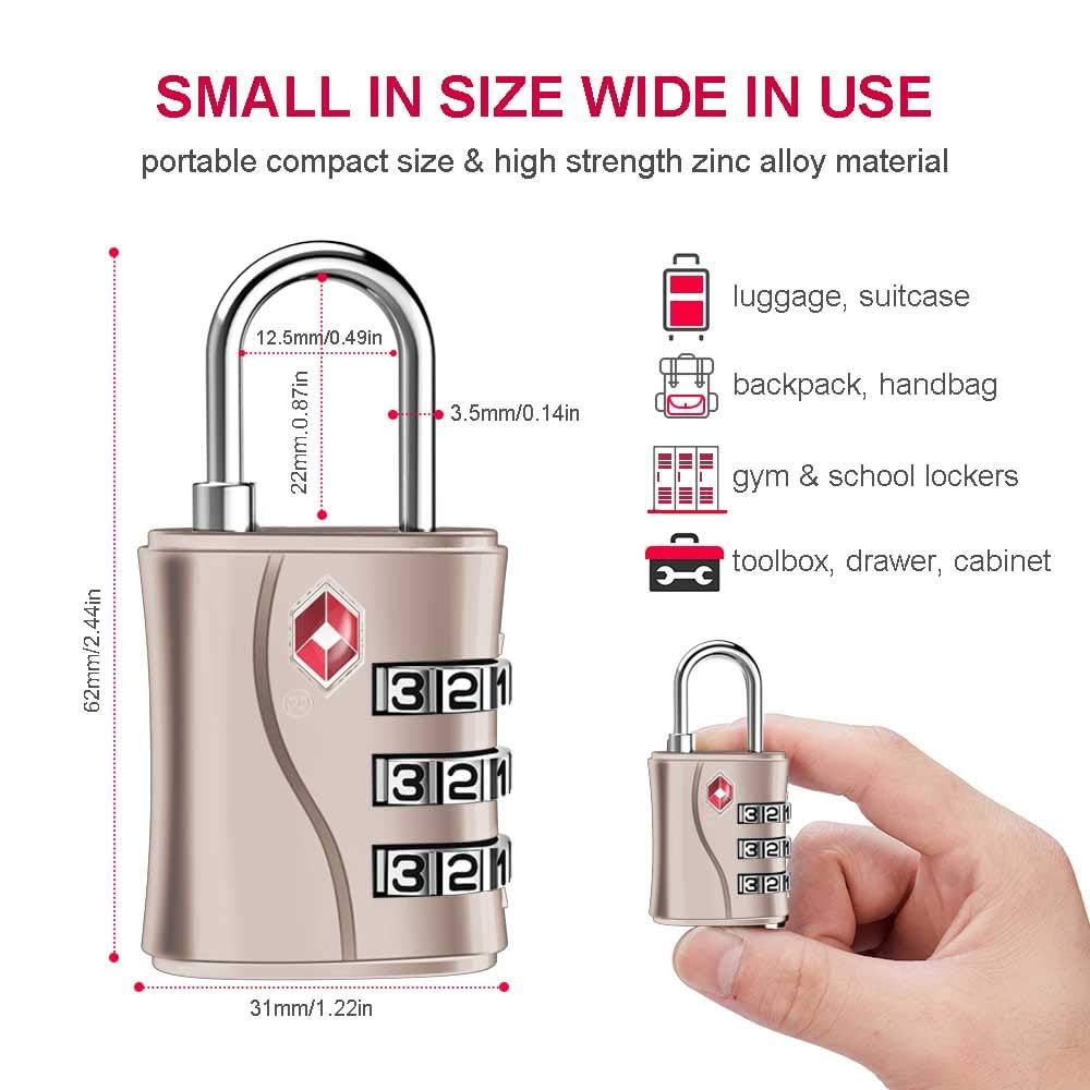 ZHEGE TSA Approved Locks, Luggage Locks, 3 Dial TSA Lock for Suitcases, Backpack, Baggage (Rose Gold)