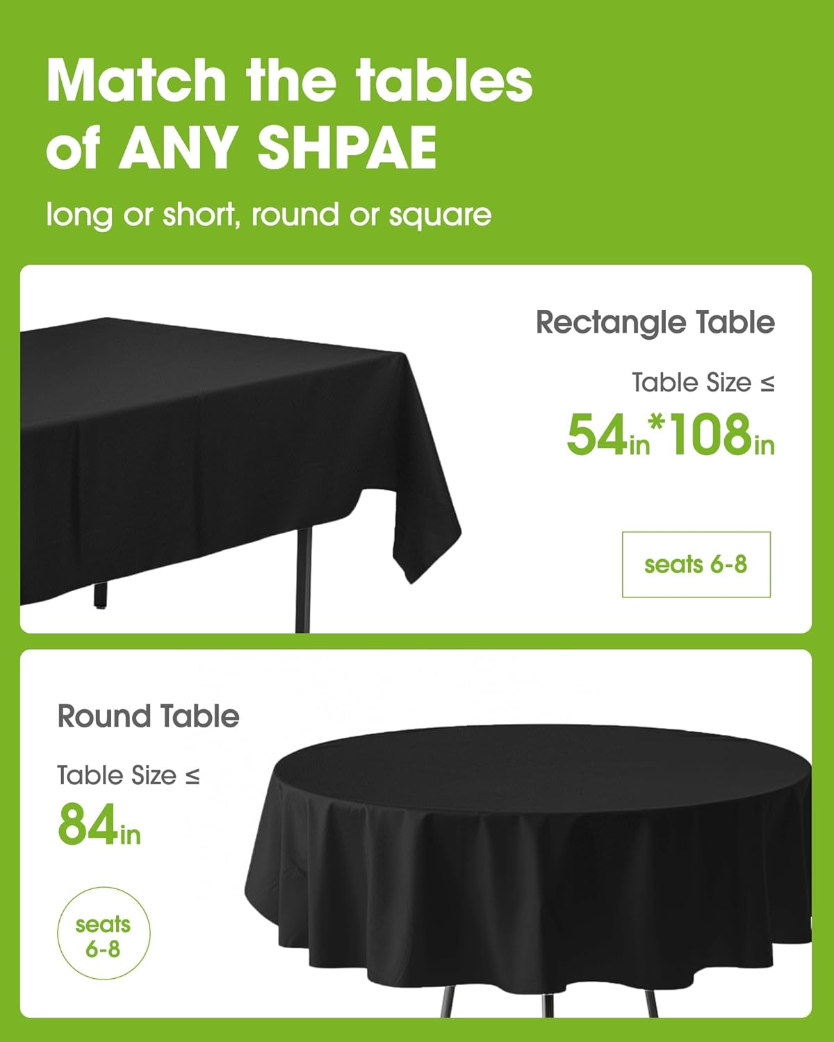 Pureegg Disposable Plastic Tablecloths - 20 Pack, 54 x 108 Inch, Sturdy & Leakproof, Black | Graduation Party Decor