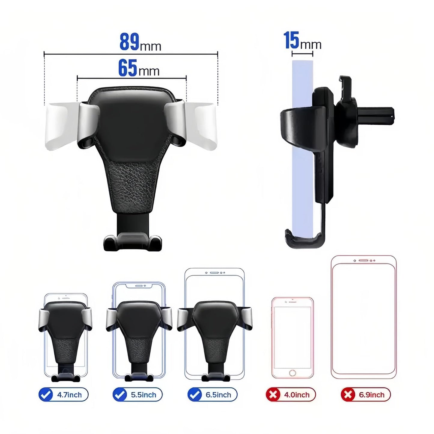 Universal Cell Phone Car Holder, Air Vent Mount Mobile Stand Support for Smartphone, Automobile Hands-Free Cradle Stand, White