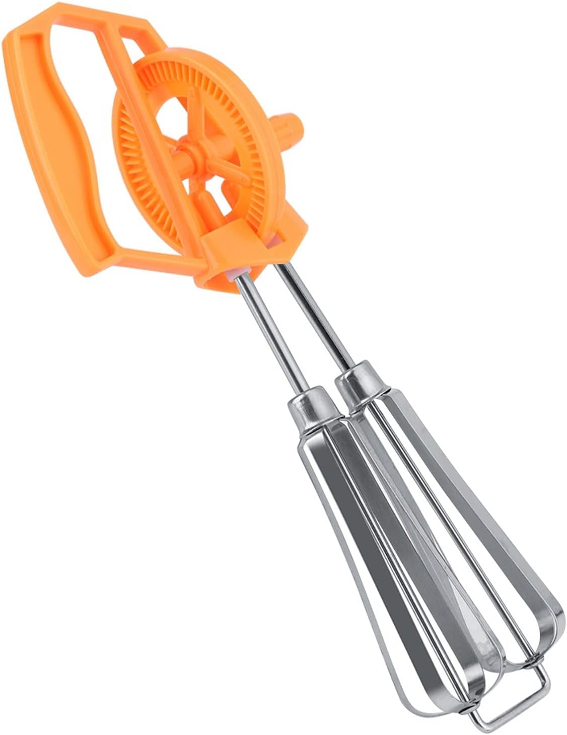 Manual Egg Beater, Hand Held Mixer, Plastic Hand Crank Autorotation for Home Baking (Orange)