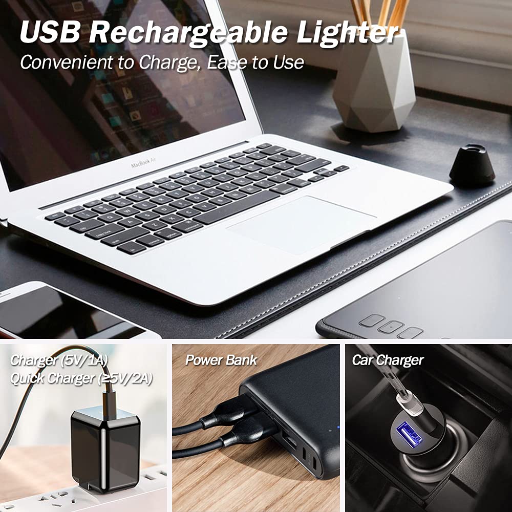 Electric Candle Lighter - Rechargeable USB Arc Windproof Flameless Plasma Lighter With Long Stick, Rope and Ring - No Butane Fluid - Perfect for BBQ, Camping, Kitchen Stove - Pink