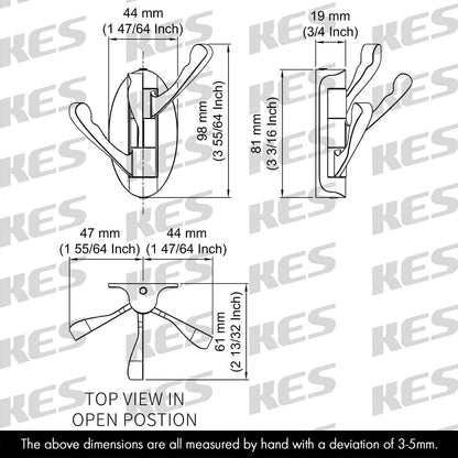 KES Solid Metal Swivel Hook - Heavy Duty Folding Swing Arm Triple Coat Hook, Brushed Nickel, A5060-2