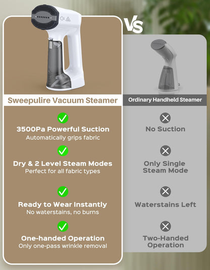 Sweepulire Vacuum Steamer for Clothes, 3500Pa Suction, Steam & Dry,110-120V