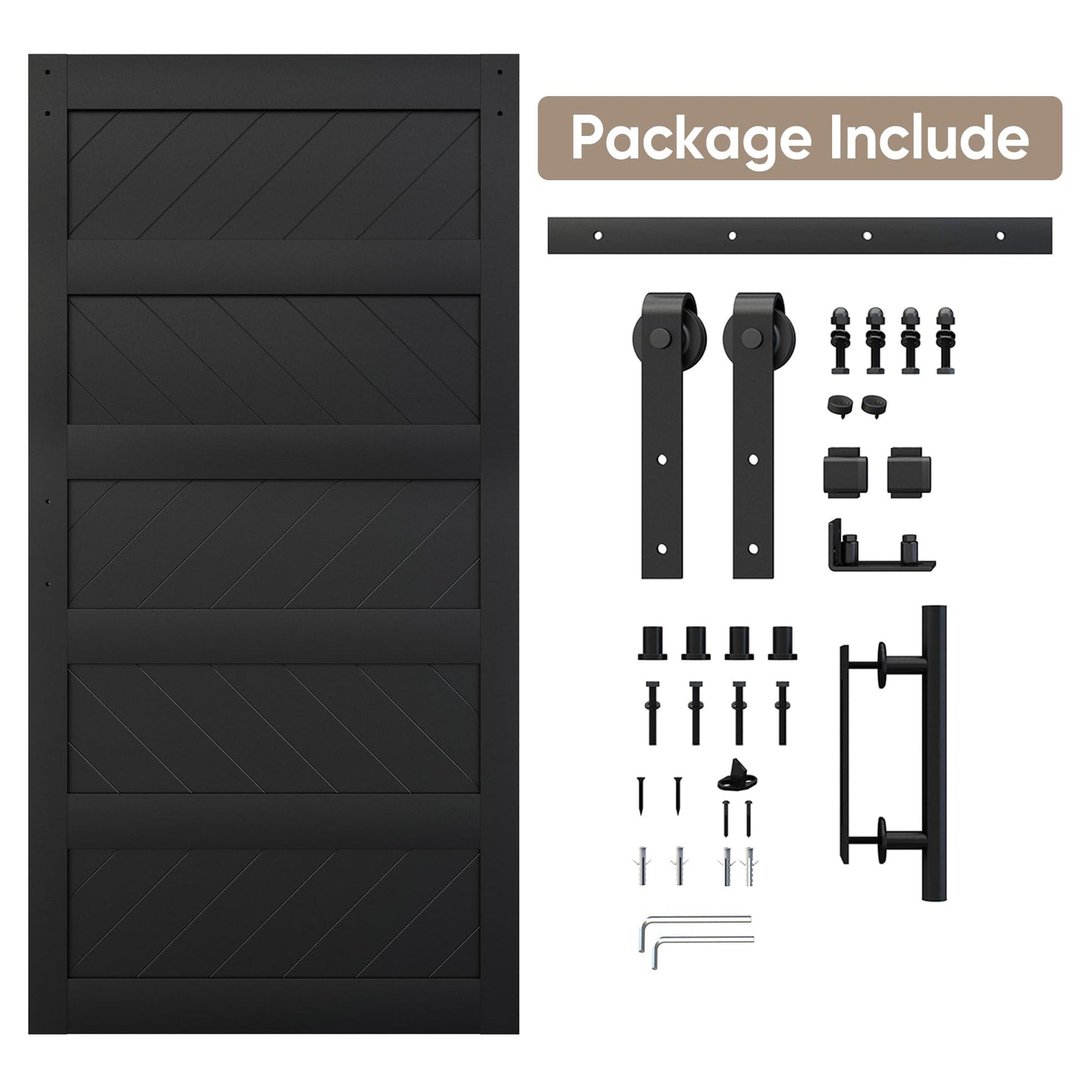 JUBEST 42" x 84" Barn Door, Slding Barn Door Kit Wav-Shape Barn Door Panel with Hardware Kit Include, Easy Installation, Solid Wood, MDF & PVC Covered, Black