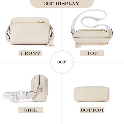 Roulens Triple Zip Small Crossbody Bag for women,Wide Strap Cell Phone Purse Shoulder Handbag Wallet with Credit Card Slots