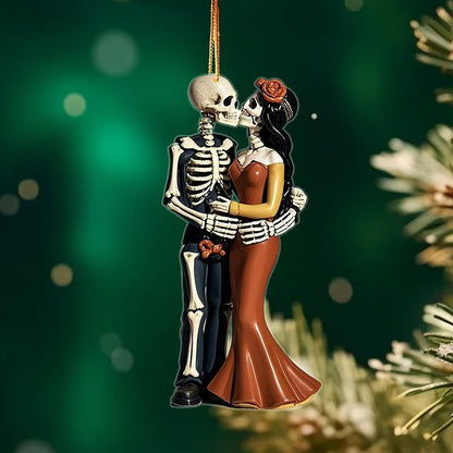 Foumiyfa 10Pcs Halloween Couple's Skull Hanging Ornaments,Car Rearview Mirror Decoration,Halloween Tree Decorations Acrylic Hanging Cutouts with Ropes for Trick or Treat Party Supplies