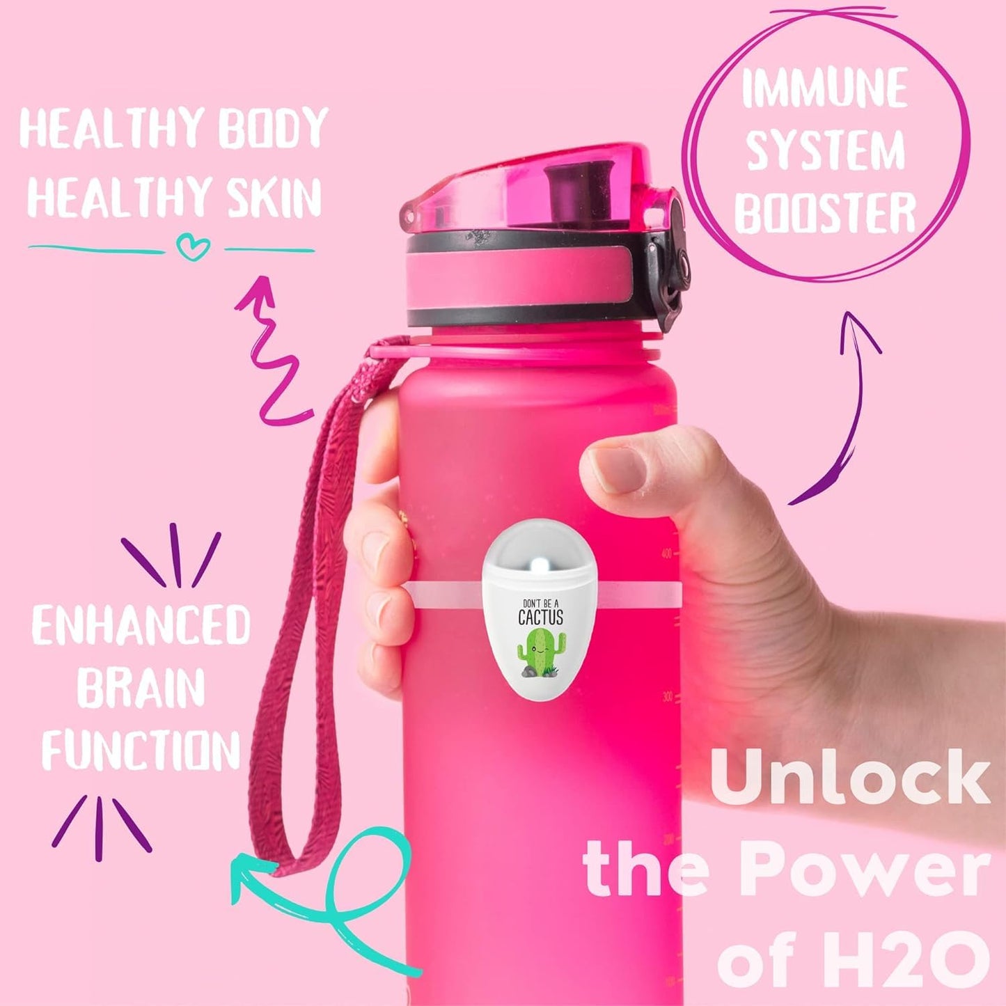 ULLA Drink Water Reminder, Smart Light for Water Bottle, Fits Most Bottles, Lights Up when Time to Drink, Hidrate Smart Water Bottle Reminder to Drink, Smart Hydration Reminder, Water Tracker - CACTUS
