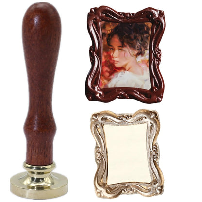 3D Embossed Frame Wax Seal Stamp, Frame Relief Carving Sealing Stamp Set with 150Pcs Red Green Gold White Sealing Wax Beads in 5 Color, Melt Spoon Pen Kit for Wedding and Christmas (KM09)