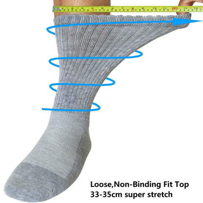 Well Knitting Diabetic Socks for Men & Women, Coolmax Medical Circulation Crew Mid Calf Socks with Seamless Toe, Non-Binding Top, and Padded Sole, 4 Pairs (Grey,L)