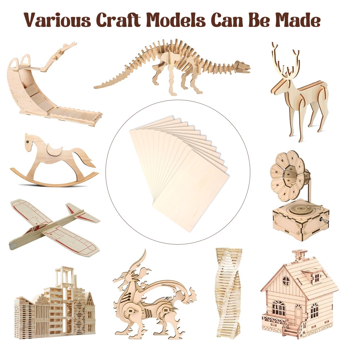 Philorn Basswood Sheets 12" x 8" x 1/10 Inch, 12 Pack Plywood Sheets 2.5mm Unfinished for Laser Cutting and Engraving, Crafts, Architectural Models Making, Wood Burning, Staining