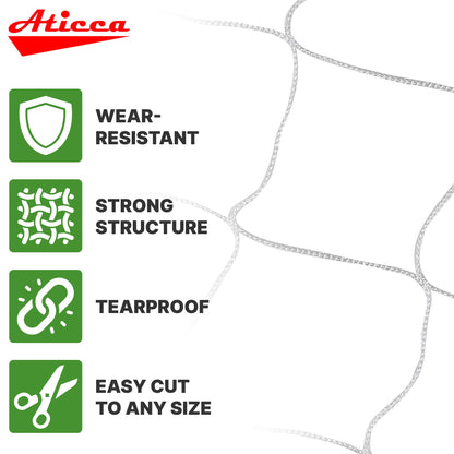 ATICCA Trellis Netting 5 x 225 ft Heavy Duty Polyester Plant Support Netting White - 6 Inch Garden Rope Trellis on Roll - Mesh Twine for Growing Vine Climbing Plants, Flowers, Peas, and Tomatoes.