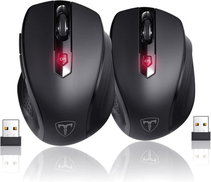 Wireless Mouse, D-09 Computer Mouse USB Cordless Mice for Laptop, Ergo Grips, Lightspeed 5-Level 2400 DPI, 16 Months Battery, Portable for PC Mac Chromebook (Black)