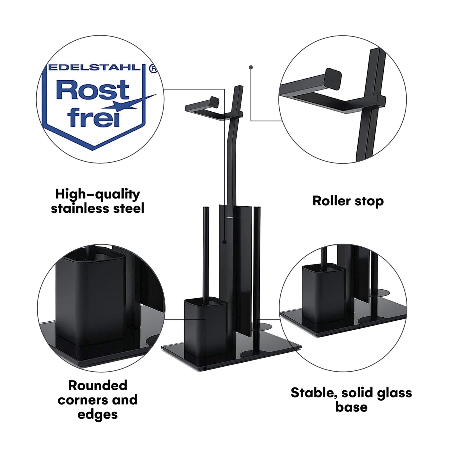 smartpeas Set 32x20x70cm 1+2 WC with roll Holder - Black Toilet Paper Holder - Stainless Steel Glass Base Dim.: Easy
