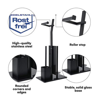 smartpeas Set 32x20x70cm 1+2 WC with roll Holder - Black Toilet Paper Holder - Stainless Steel Glass Base Dim.: Easy
