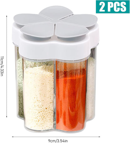2 PCS Travel Spice Containers 5 in 1 Camping Seasoning Jars, Clear Plastic Condiment Bottle for BBQ, Picnic