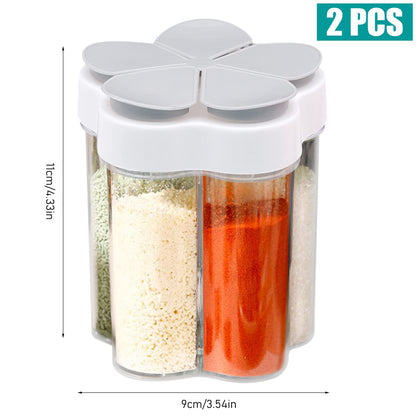 inheming 2 PCS Travel Spice Jars, 5-in-1 Seasoning Containers, Clear Plastic Condiment Bottle for Camping, Hiking, BBQ, Picnic