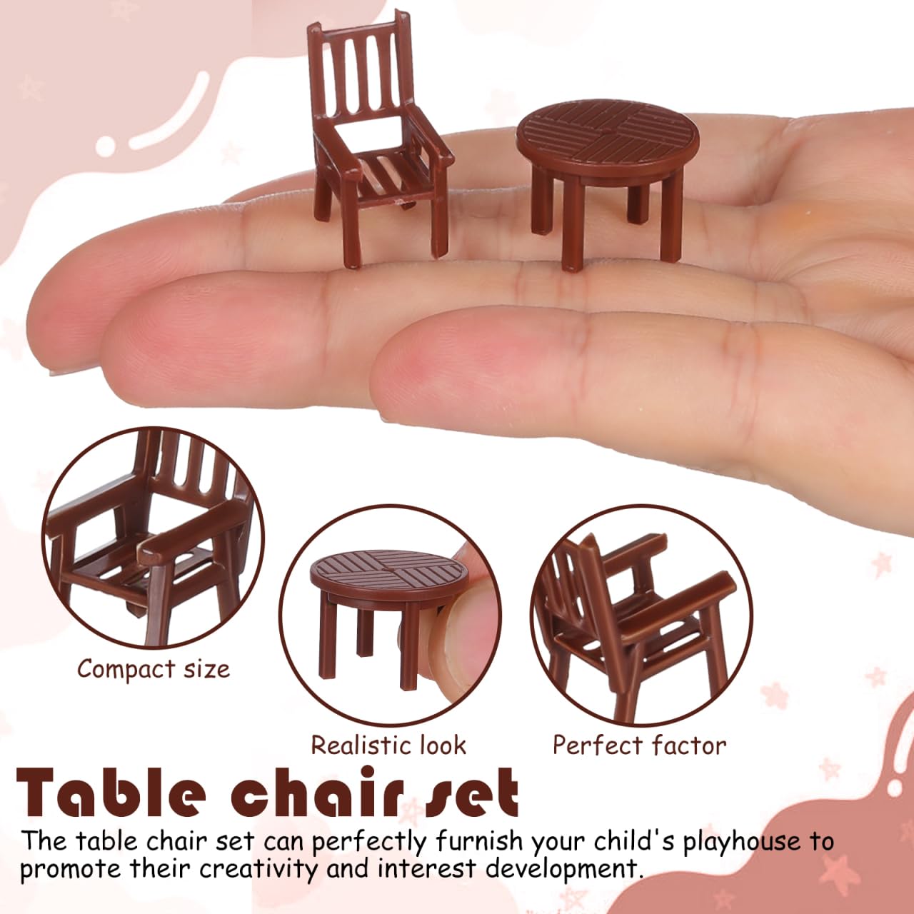 Dollhouse Miniature Table and Chair Models, 4 Sets 1:12 Scale Mini Plastic Furniture Set for Fairy Garden Decoration Small Pretend Play Toy Accessories