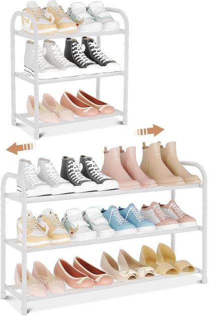 12 Closet, Expandable Shoe Rack Small Shoe Shelf Storage for Pair Sneaker and Boot, Stackable Vertical Shoe Rack