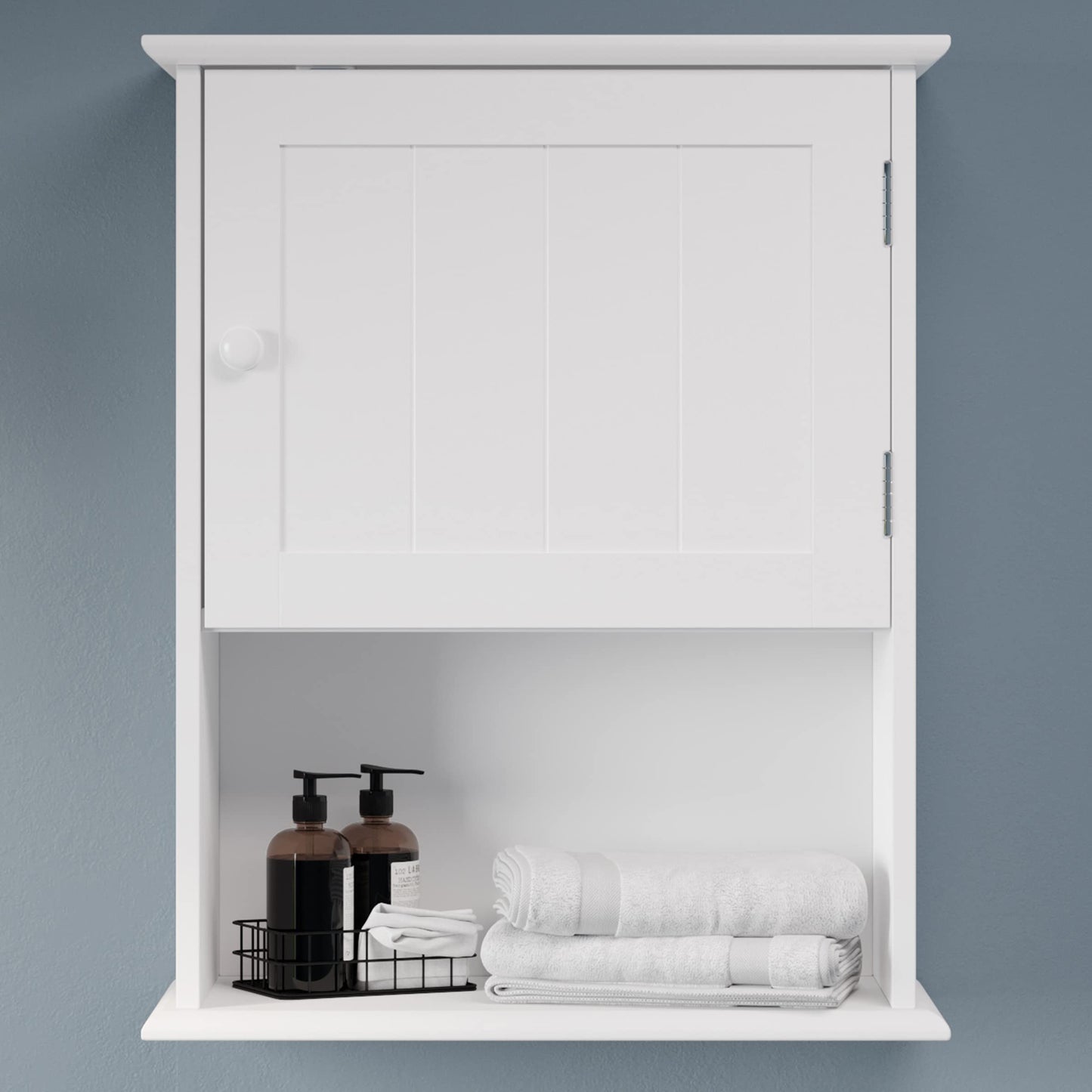 Wall-Mounted Storage Cabinet – Kitchen, Pantry, Laundry Room or Bathroom Organizer with Open Shelf – Bathroom Storage Furniture by Lavish Home (White)