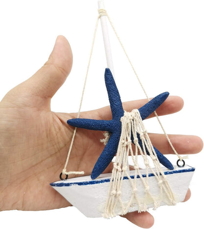 4PCS Sailboat Set, 4.4 6.8 Inch TIHOOD Mini Model Decoration Wooden Miniature Sailing Boat Home Decor Beach Nautical