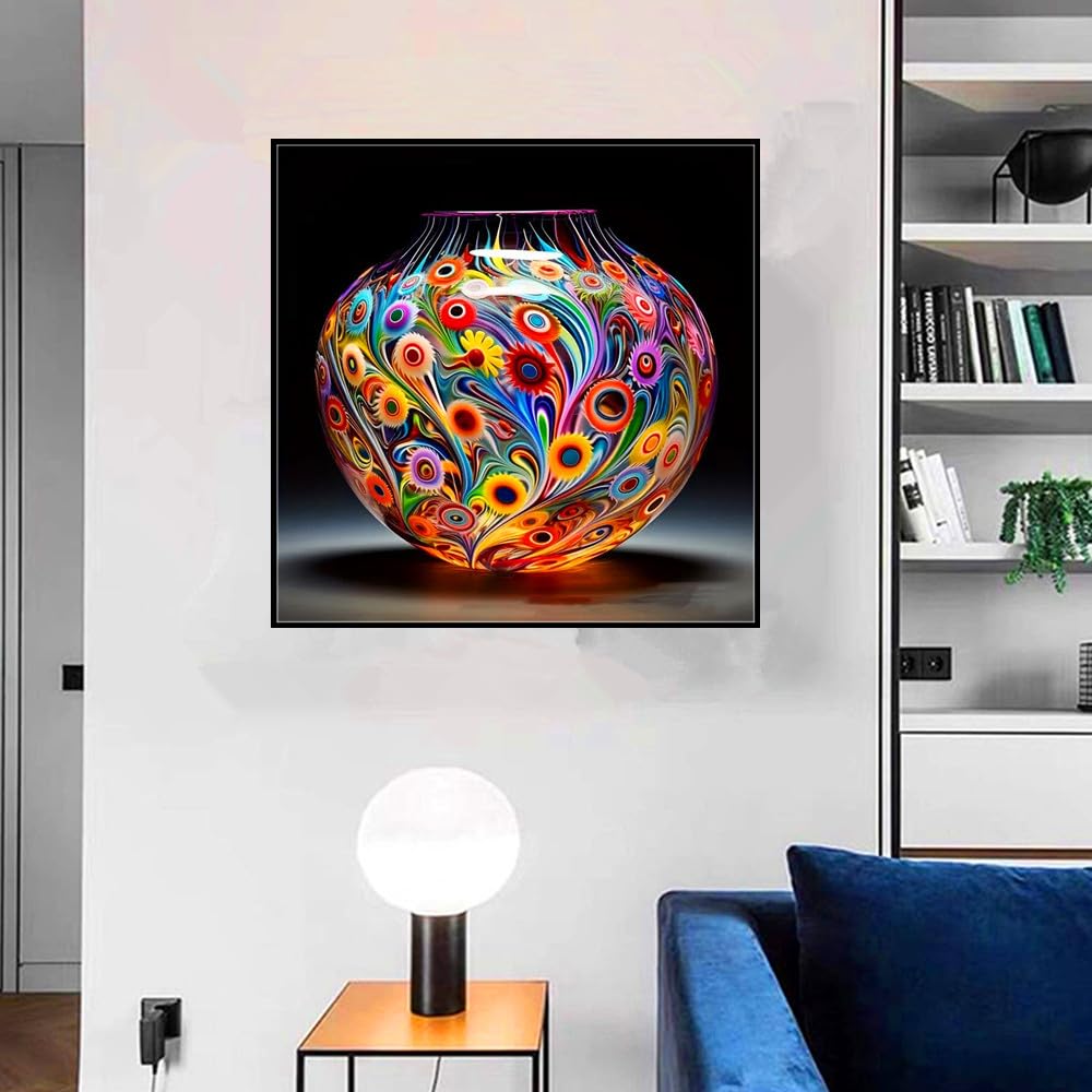 5D DIY Diamond Painting Kits,Round Vase Drill Diamond Art Kits for Adults Beginner, Perfect for Home Wall Decor and Gift