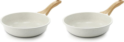 SENSARTE Nonstick Ceramic Frying Pan - 8-Inch Healthy Omelet Skillet, PFAS-Free, Induction Compatible, White (Set of 2)