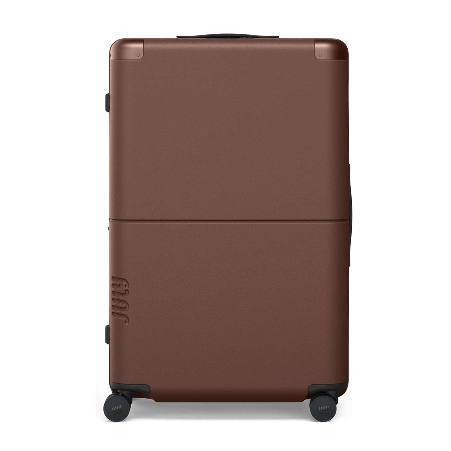 July Checked Plus Expandable - 28.75" Airline Approved Check In Luggage with Wheels, Rolling Suitcase for Men & Women - TSA Lock, Silent Spinner Wheels, Expansion Zip, Y-Strap - Dark Brown