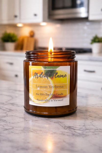Ardent Flame Candles | Lemon Verbena | 100% Natural Soy Wax Candle for Home Decor | Highly Scented | Premium Fragrance | Handmade in Vermont, USA | 8 oz | Long Lasting | Gift for Women and Men