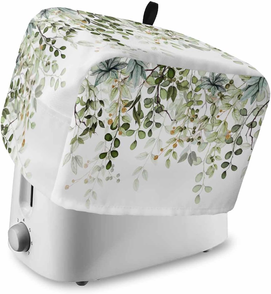 Sage Green Leaves 4 Slice Toaster Cover, Small Appliance Dustproof Fingerprint Protector, Machine Washable Eucalyptus