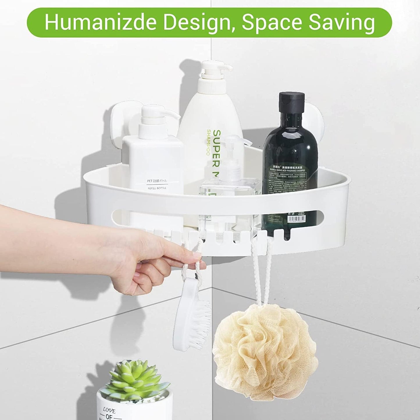 LUXEAR Corner Shower Caddy, Suction Cup No-Drilling Removable Basket for Bathroom Storage, Waterproof & Rustproof