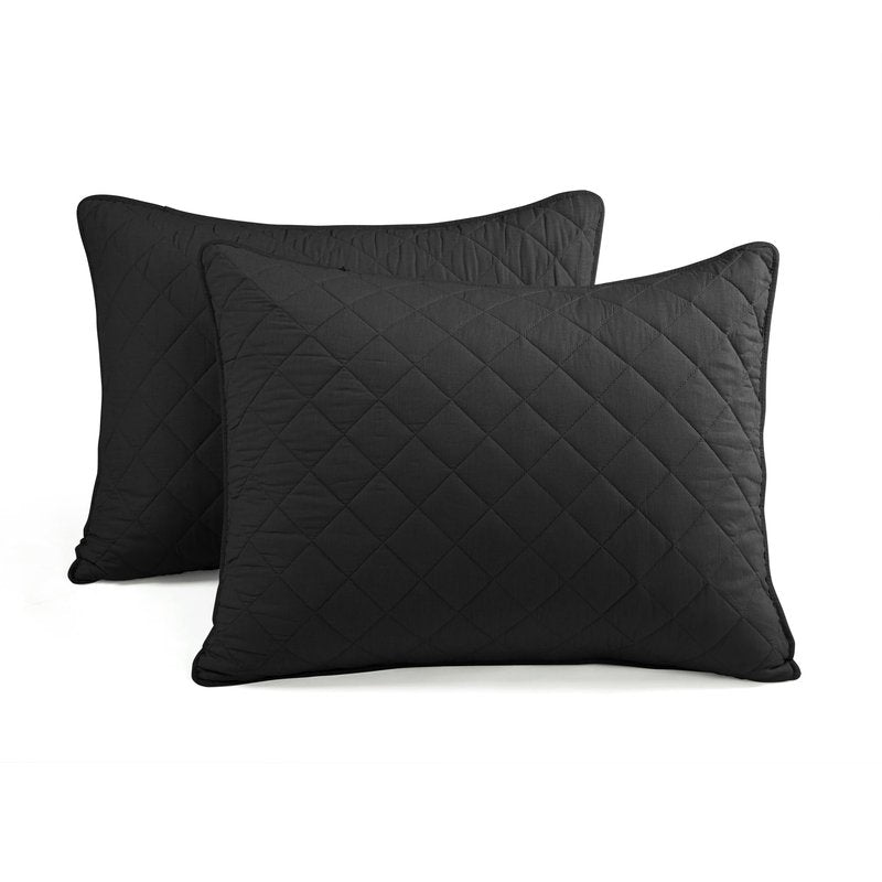 Lush Decor Ava Diamond Oversized Cotton Quilt Set, 3 Piece Set, Full/Queen, Black - Soft & Cozy Quilted Bedding Set - Queen Quilt - Black Bedspread - Traditional, Farmhouse & Minimalist Bedroom Decor