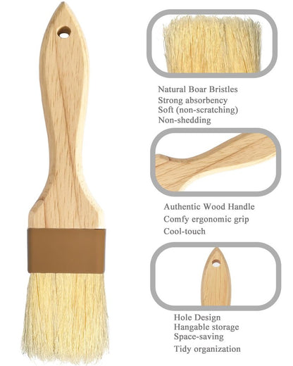 Pastry Brush,Basting Brush 2 in-Natural Boar Bristle Basting Brush for Cooking,Food Grade Brushes for Baking,Heat Resistant to Spread Oil,Sauce,Butter,Flour,Egg Wash Marinades for BBQ Barbecue(2 pc)