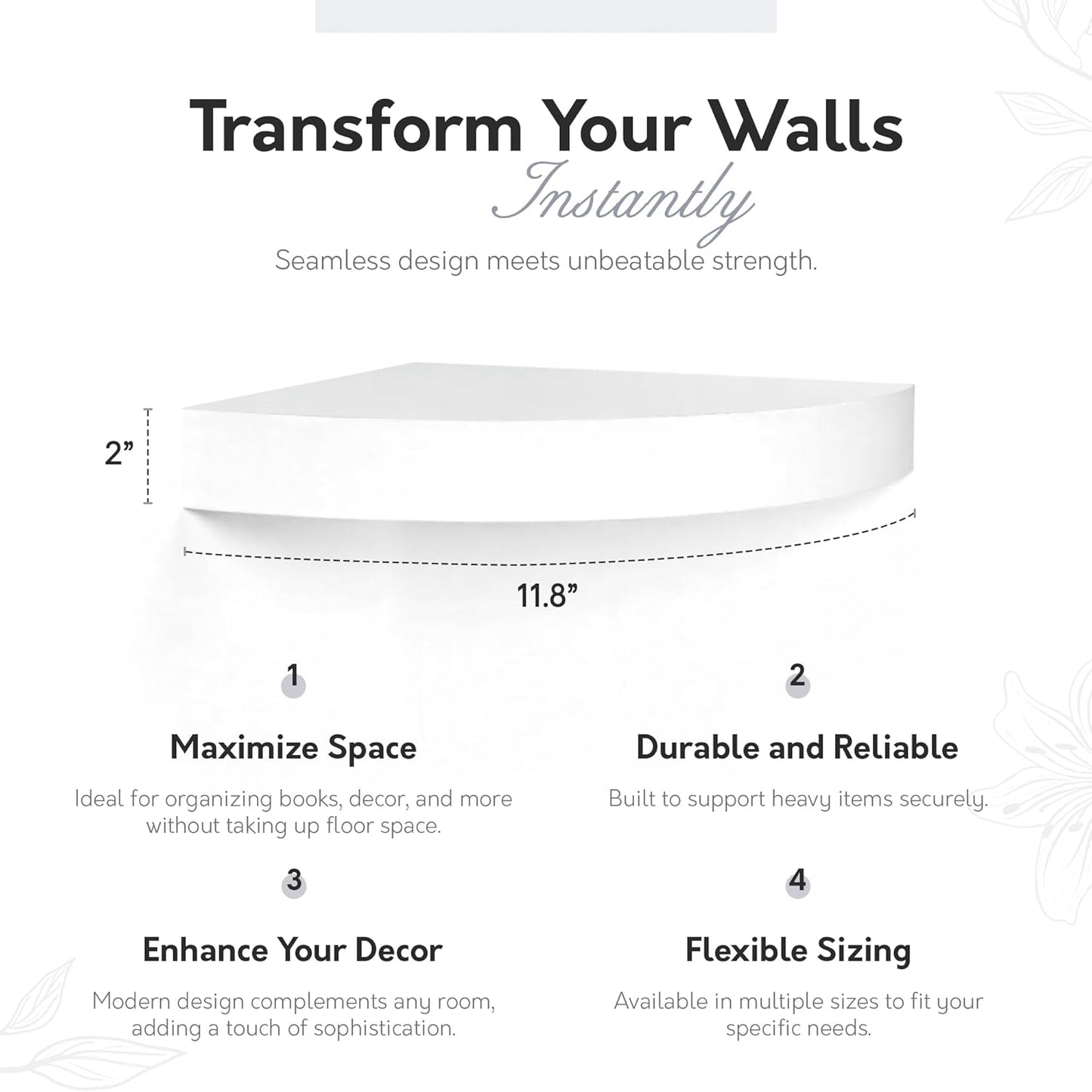 InPlace Shelving 0191806 11.8-Inch Wide Floating Corner Wall Shelf, White