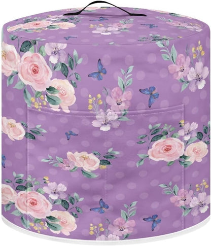 Purple Rose Butterfly Electric Pressure Cooker Cover: Round Protective Bag with Pocket for Instant Pot or Rice Cooker