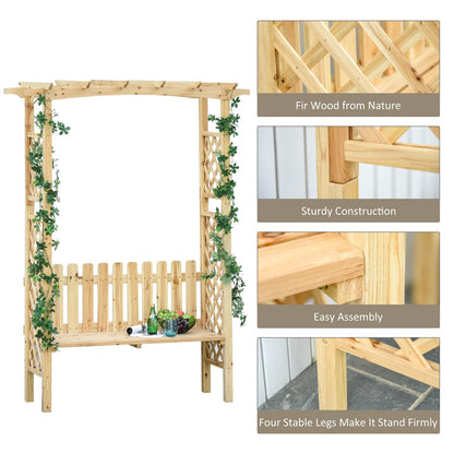 NAAMOTOMOX Garden Bench Wooden Arbor for Side Trellis Climbing Plants with Arch to Grow Flowers, Grapes & Vines, Patio Decor & 2-Person Outdoor Wood Decorative Seating, Natural