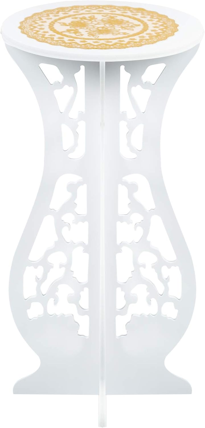 Asian Home (20.5" 10" Beautiful White PVC Board Flower Plant and Vase Stand Display with Intricate Carvings and Gold