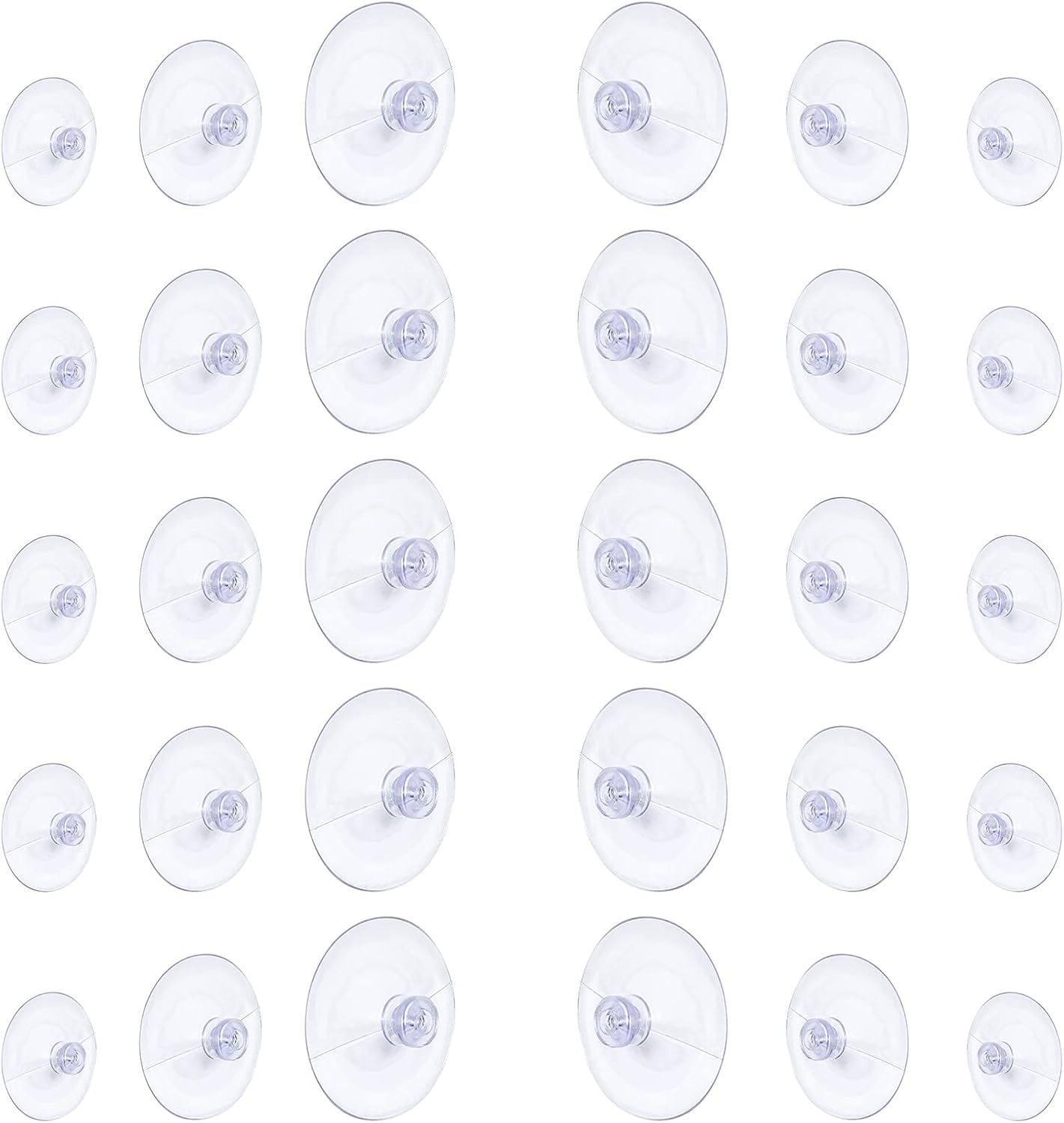 Whaline 30 Packs Suction Cup Plastic Sucker Pads - Clear, 3 Sizes, 45 mm, 30 mm, 20 mm