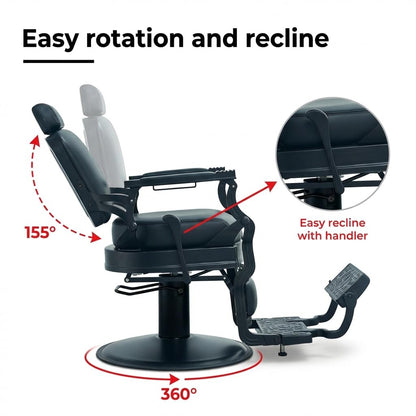 Grace&Grace Barber Salon Chair for Barbershop,Heavy Duty 700 lbs Recline Salon Chair for Hair Beauty Stylist Tattoo Home (Black-Black)