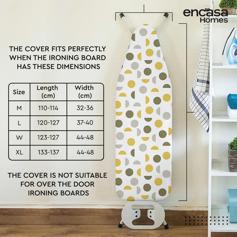 Encasa Ironing Board Covers (57"x22"), Drawstring Tightening with Thick 3 mm Felt Padding, Scorch Resistant, Printed