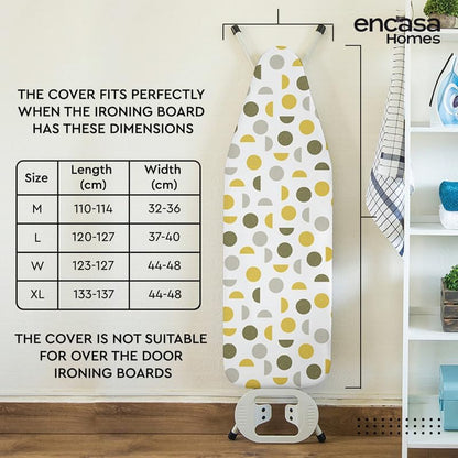 Encasa Ironing Board Covers (57"x22"), Drawstring Tightening with Thick 3 mm Felt Padding, Scorch Resistant, Printed