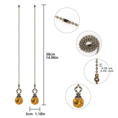 Amber Pull Chain Ceiling Fan Ornaments - 2 Pieces, 30CM Each Chain with Crystal Ice Cracked Ball