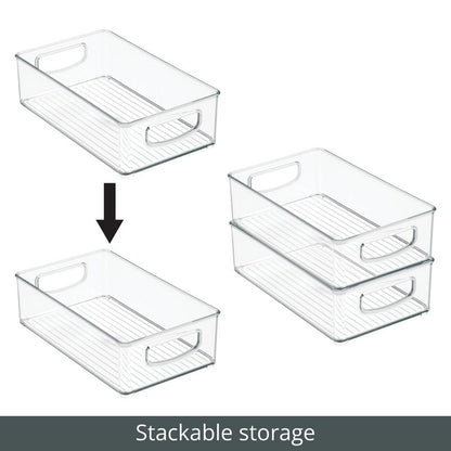 mDesign Kitchen Cabinet and Pantry Storage Organizer Bins - Pack of 4, Shallow, Clear